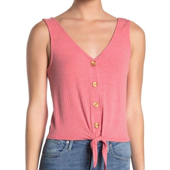 Sleeveless Pink V Neck Waist Tie Cami Tank Top NEW - Picture 1 of 2